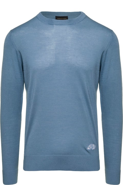 Light Blue Crewneck Pullover In Wool, Silk And Cashmere Man Gabriele Pasin