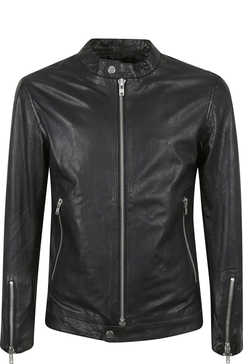 Perforated Zip Leather Jacket