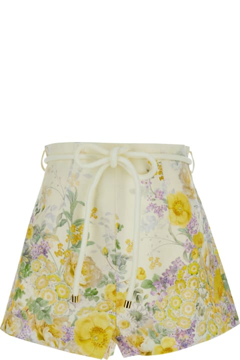 Zimmermann for Women Zimmermann Yellow Bermuda Shorts With Floral Print In Linen Woman
