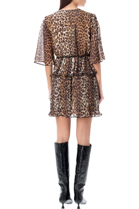 Ganni for Women Ganni Leopard Flouce Mini Dress