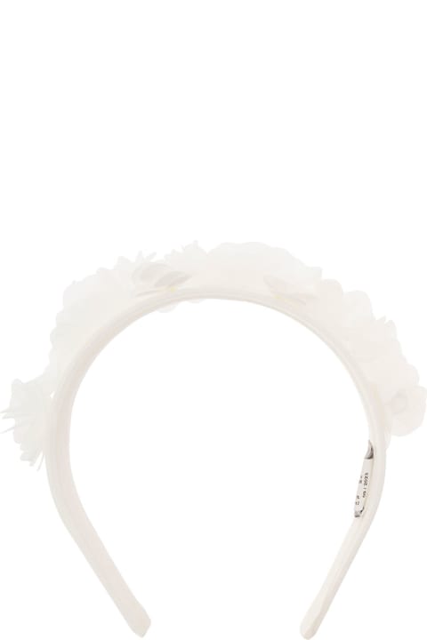 Accessories & Gifts for Girls Il Gufo White Headband With 3d Flowers In Stretch Cotton Girl