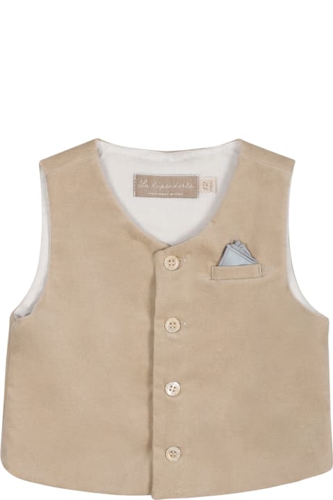La stupenderia Coats & Jackets for Baby Girls La stupenderia Beige Waistcoat For Baby Boy