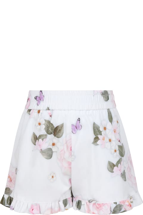 Monnalisa for Kids Monnalisa White Shorts For Girl With Floreal Print