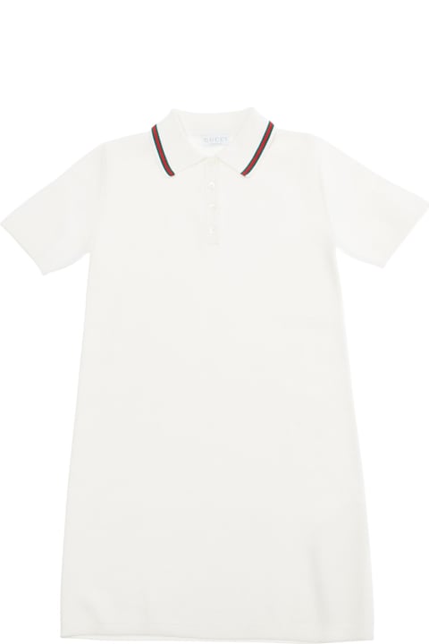 Homeware Gucci White Dress With Polo Shirt Style Collar With Web Detail And Embroidery In Cotton Girl