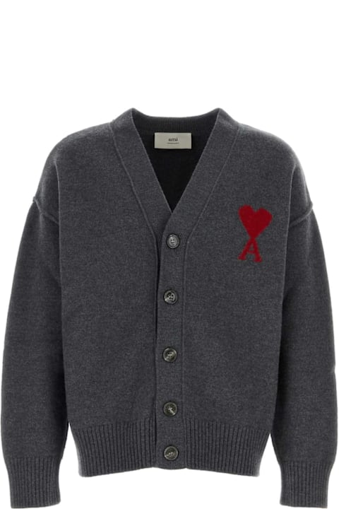 Ami Alexandre Mattiussi for Kids Ami Alexandre Mattiussi Dark Grey Wool Cardigan