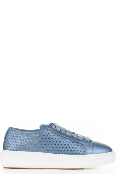 Santoni Sneakers for Women Santoni Light Blue Sneaker In Laminated Perforated Leather