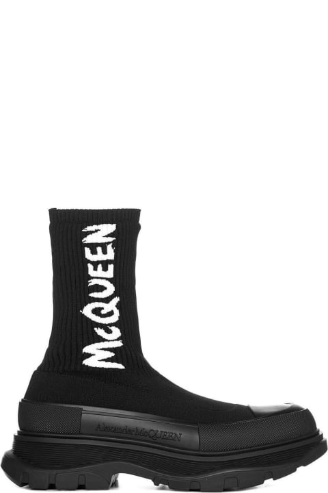 メンズ Alexander McQueenのブーツ Alexander McQueen Tread Slick Logo Intarsia Boots
