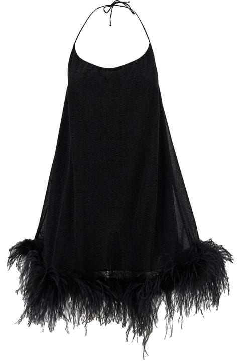 Oseree for Women Oseree Mini Black Dress With Halterneck And Feathers In Polyamide Blend Woman