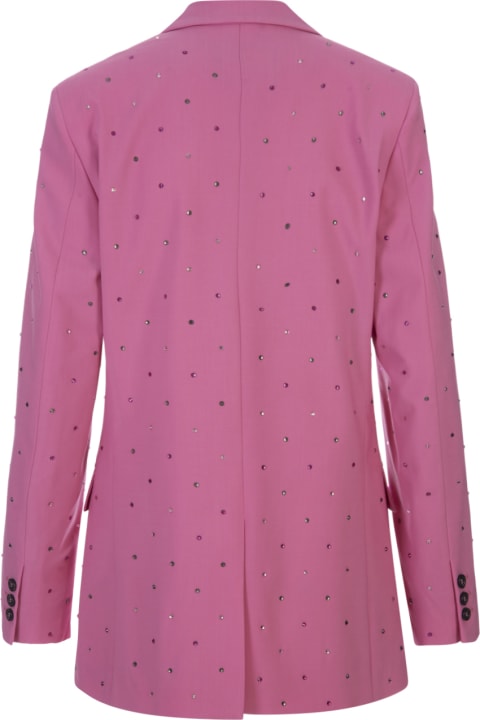 MSGM Coats & Jackets for Women MSGM 'wool Suiting' Jacket In Pink Virgin Wool With Jewelled Applications