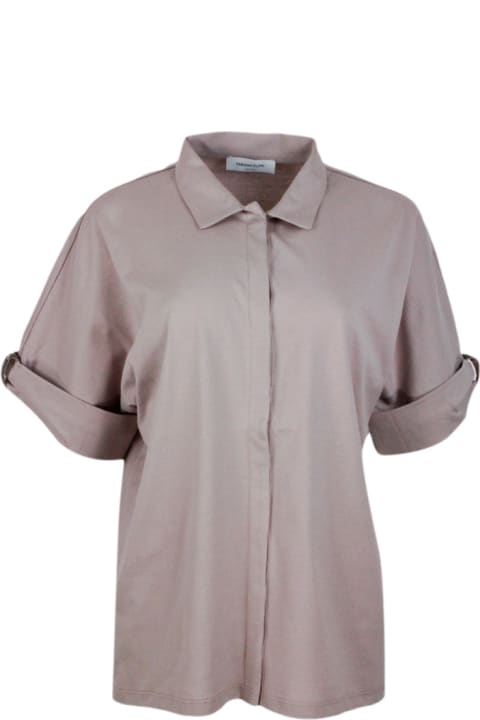 ウィメンズ新着アイテム Fabiana Filippi Polo Shirt In Stretch Cotton Jersey With Short Sleeves And Cuffs Embellished With Jewels