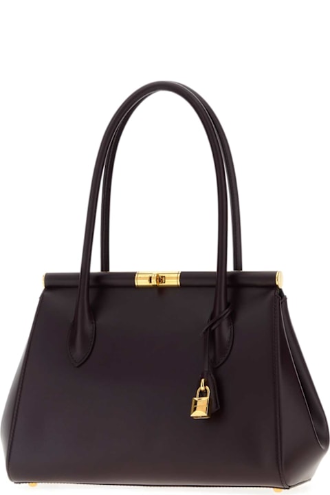 أدوات منزلية Dolce & Gabbana Aubergine Leather Everyday Marlene Shoulder Bag