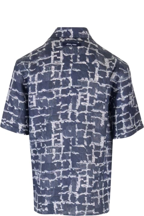 Shirts for Men Fendi Blue Linen Shirt