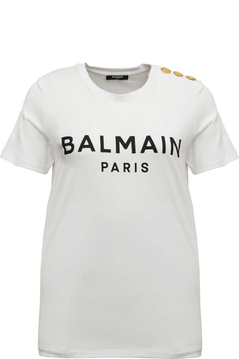 White Organic Cotton T-shirt With Logo Balmain Woman