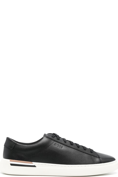 Hugo Boss Men Hugo Boss Black Leather Sneakers With Preformed Sole, Logo And Typical Brand Stripes