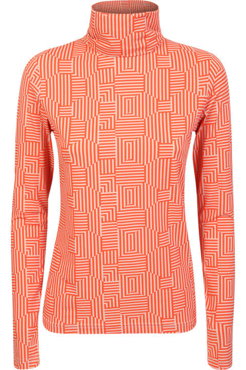 Xacus Clothing for Women Xacus Xacus Active High Neck Sweater In Orange Pattern