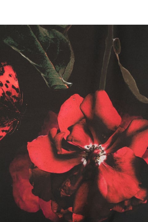 Alexander McQueen Scarves & Wraps for Women Alexander McQueen Black Silk Scarf With Red Rose Print