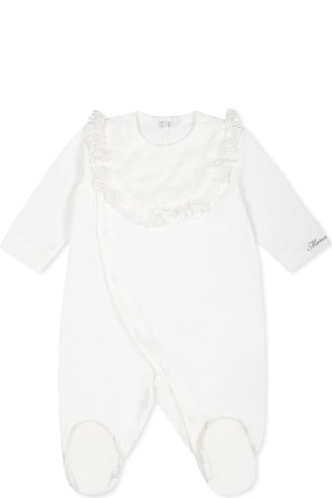 Homeware Monnalisa White Babygrow For Baby Girl With Logo