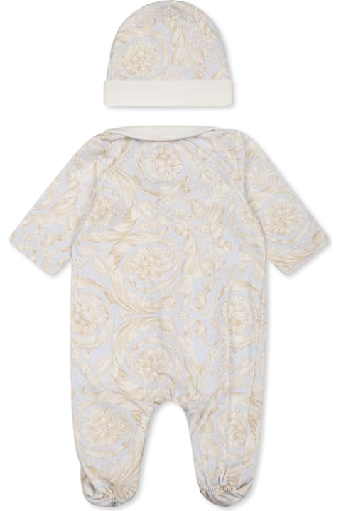 Bodysuits & Sets for Baby Girls Versace Light Blue Babygrow Set For Baby Boy With Baroque Print