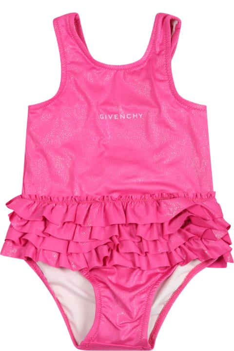 Fuchsia Swimsuit For Baby Girl With Pink Logo