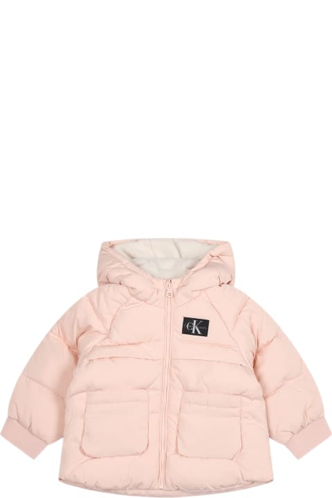 Topwear for Baby Boys Calvin Klein Pink Down Jacket For Baby Girl With Logo