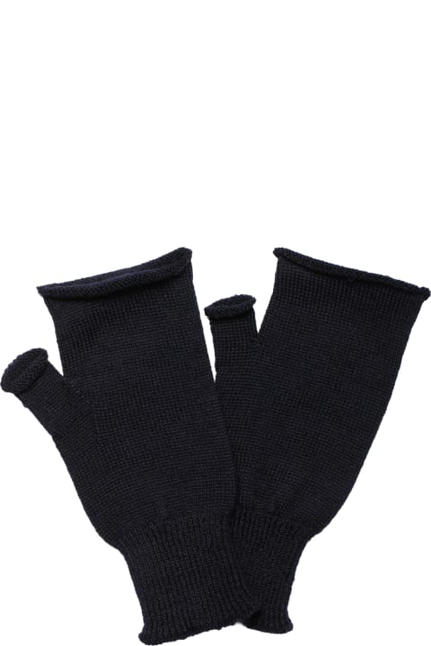 Navy Wool Fingerless Mitten Gloves