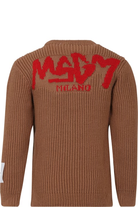 MSGM Sweaters & Sweatshirts for Boys MSGM Brown Sweater For Boy With Logo