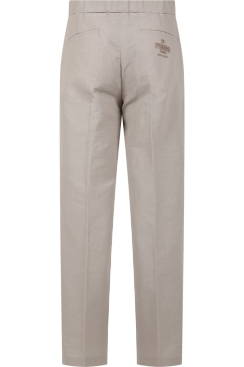 Fendi Bottoms for Boys Fendi Grey Trousers For Boy With Logo