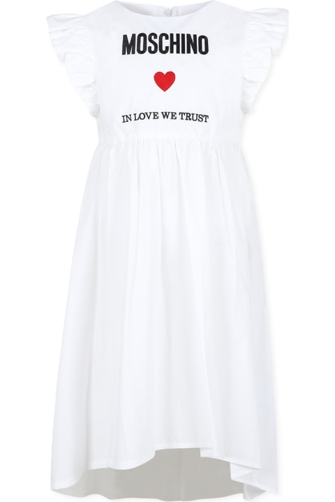 Homeware Moschino White Dress For Girl With Logo And Heart