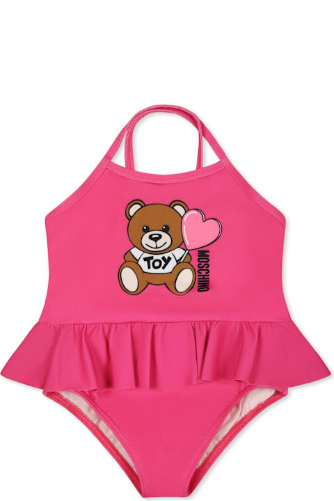Moschino Swimwear for Baby Girls Moschino Fuchsia One-piece Swimsuit For Baby Girl With Teddy Bear
