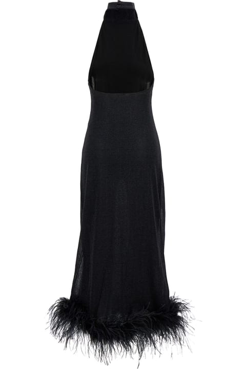 Oseree Women Oseree Long Black Dress With High Neck And Feathers In Lurex Woman