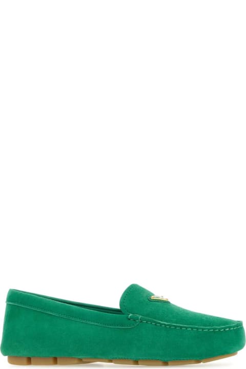Flat Shoes for Women Prada Grass Green Suede Loafers