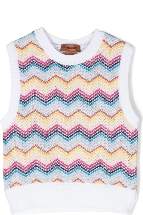 White Knitted Gilet With Multicoloured Pattern