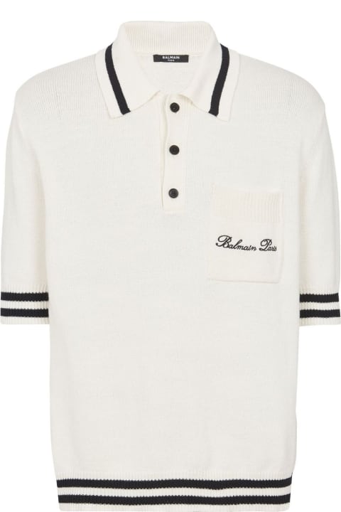 Topwear for Men Balmain Logo Embroidered Knitted Polo Shirt