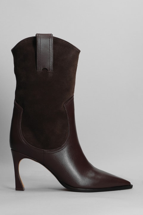 High Heels Ankle Boots In Dark Brown Leather