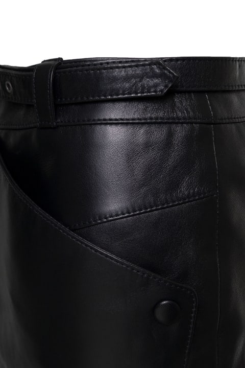 ウィメンズ Saint Laurentのスカート Saint Laurent Midi Black Belted Skirt In Leather Woman