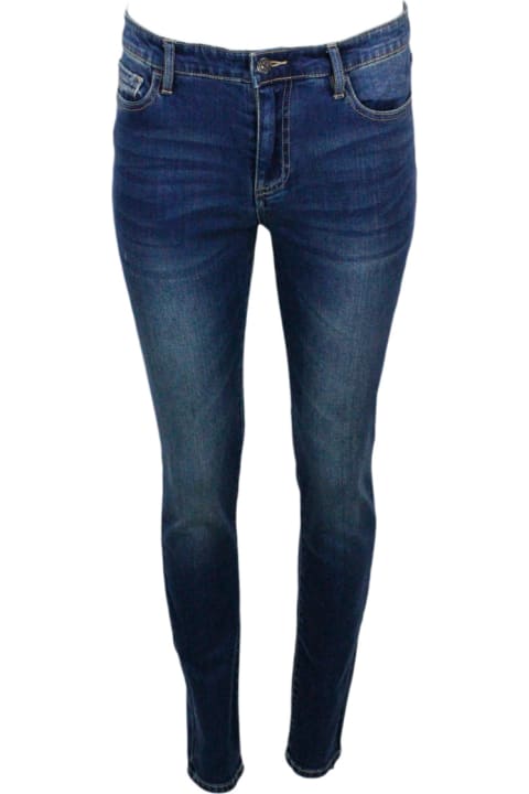 5-pocket Stretch Denim Trousers With Rear Logo Skinny Fit