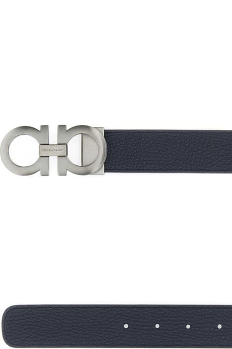 Belts for Men Ferragamo Midnight Blue Leather Reversible Belt
