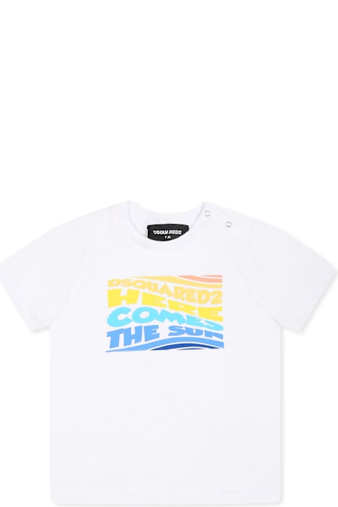 Dsquared2 Topwear for Baby Boys Dsquared2 White T-shirt For Baby Boy With Multicolor Logo