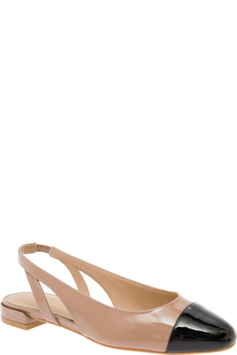 Flat Shoes for Women Stuart Weitzman Beige Slingback Mules With Contrasting Toe Cap In Patent Leather Woman