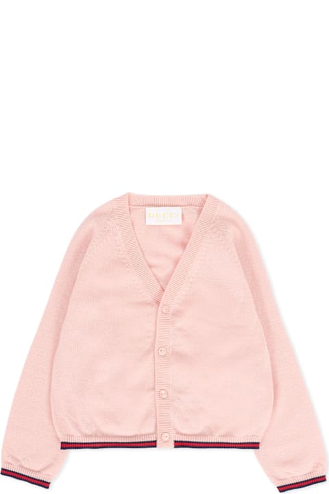 Homeware Gucci Pink Cardigan For Baby Girl With Web Detail