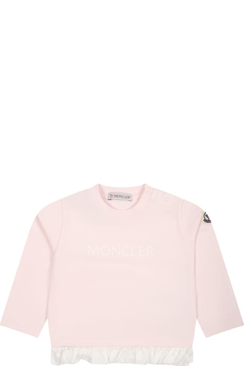 Moncler for Kids Moncler Pink T-shirt For Baby Girl With Ruffles And Logo