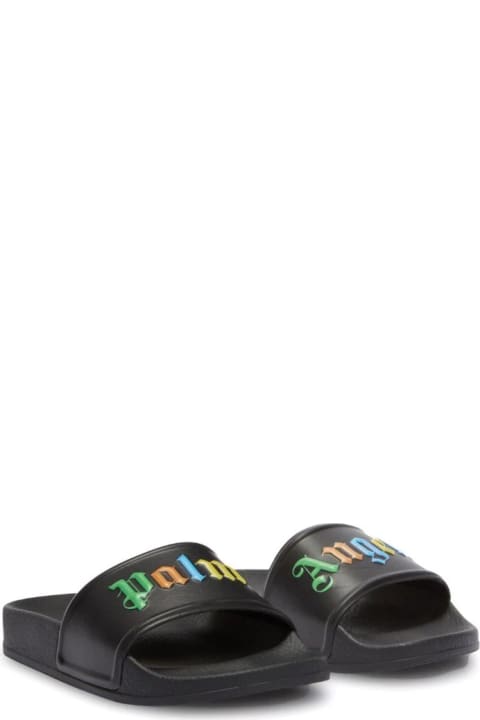 Palm Angels Shoes for Baby Boys Palm Angels Black Slippers With Multicoloured Logo