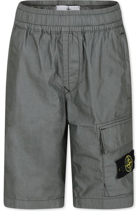 Stone Island Junior ملابس تحتية لـ أولاد Stone Island Junior Green Shorts For Boy With Compass