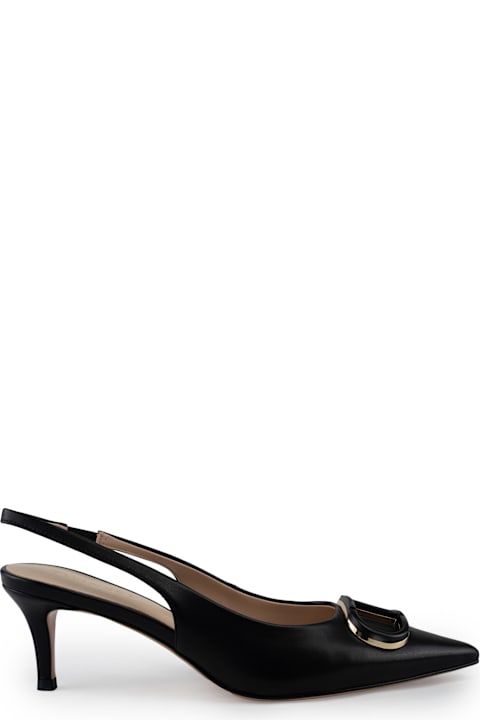 Homeware TwinSet Leather Sling Back Pumps With Oval-t Logo