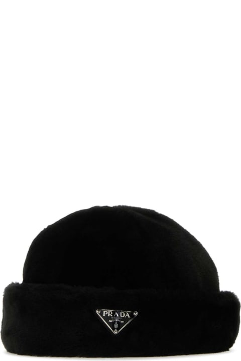 Hats for Women Prada Black Shearling Padded Hat