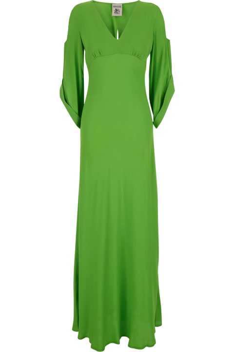 SEMICOUTURE for Women SEMICOUTURE Green Long Dress With V Neckline In Silk Blend Woman