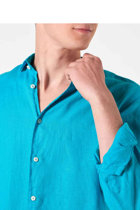 MC2 Saint Barth Shirts for Men MC2 Saint Barth Man Turquoise Linen Pamplona Shirt