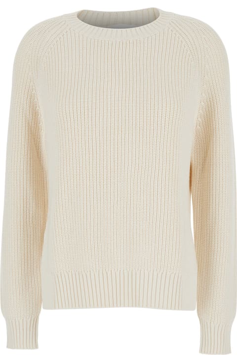 أدوات منزلية Parosh White Knit Crewneck Sweater In Cotton And Cashmere Blend Woman