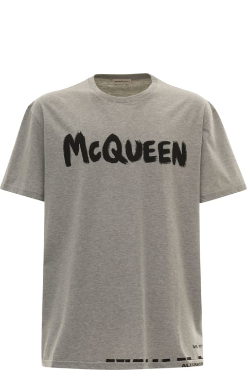 Grey Logo Crewneck T-shirt In Jersey Man Alexander Mcqueen