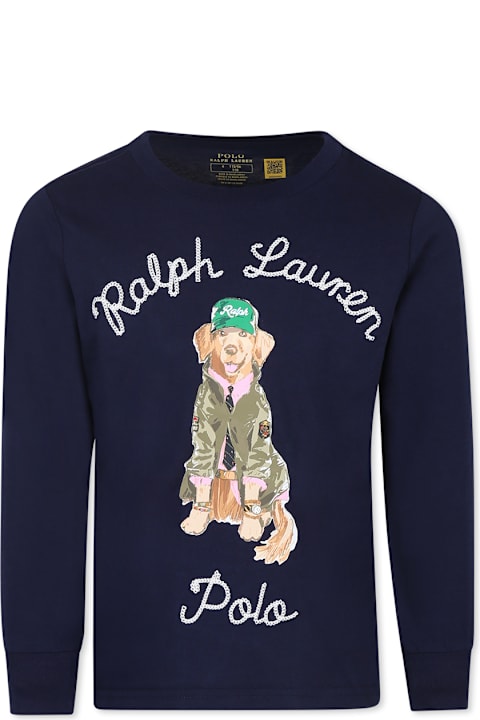 Ralph Lauren for Kids Ralph Lauren Blue T-shirt For Boy With Dog Print